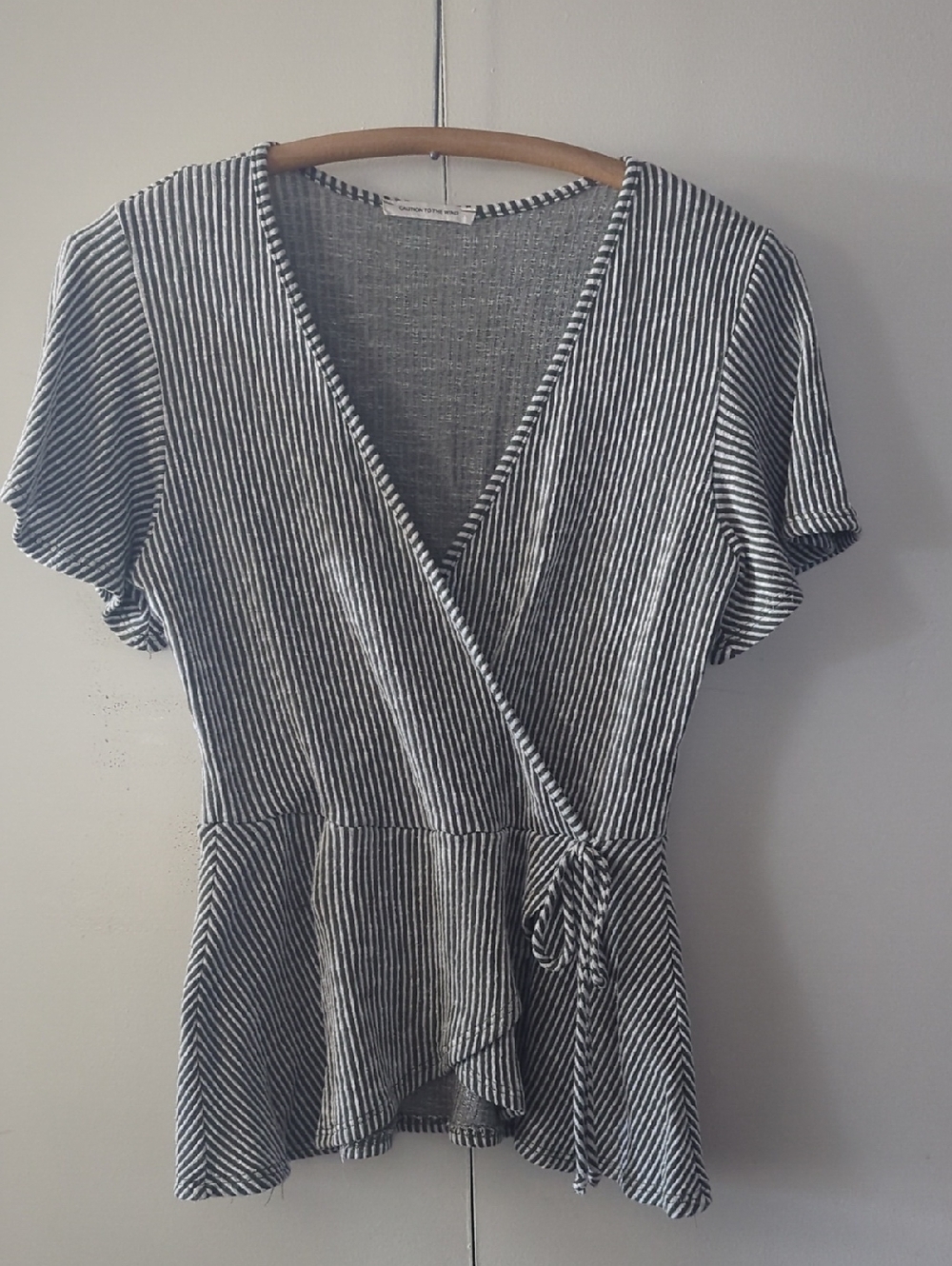 Caution To The Wind Black & White Striped Wrap Top
